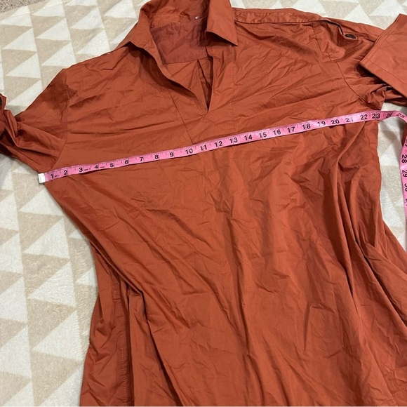 Tanya Taylor rust orange crinkl dress belted long wide sleeves button detail - Picture 3 of 3